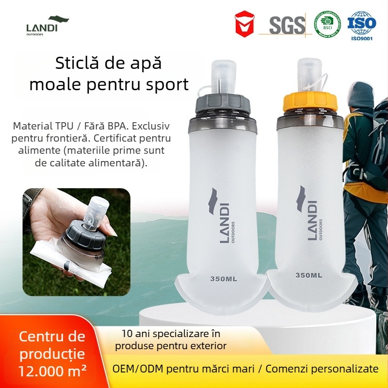 Geantă de apă TPU pliabilă pentru exterior, 350 ml, model cu dungi, portabilă pentru alergare și drumeții