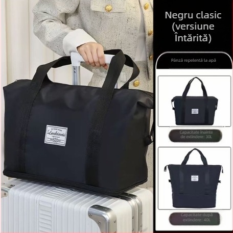 Geantă de călătorie extensibilă, capacitate 36-55 L, pânză Oxford, impermeabilă cu compartiment uscat/umed, căptușeală PU, stil de călătorie de relaxare