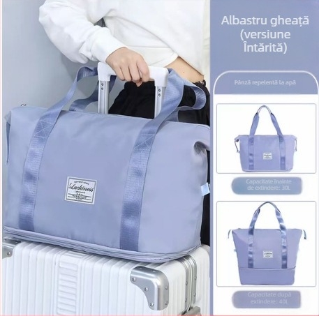 Geantă de călătorie extensibilă, capacitate 36-55 L, pânză Oxford, impermeabilă cu compartiment uscat/umed, căptușeală PU, stil de călătorie de relaxare