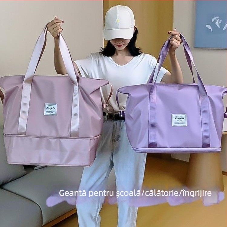 Geantă de călătorie extensibilă, capacitate 36-55 L, pânză Oxford, impermeabilă cu compartiment uscat/umed, căptușeală PU, stil de călătorie de relaxare