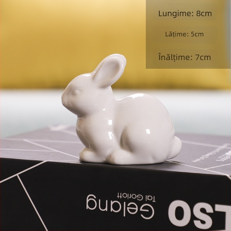 Figură din ceramică cu iepure – ornament porțelan, sculptură de animal, stil simplu și modern, lucrat manual, glazură
