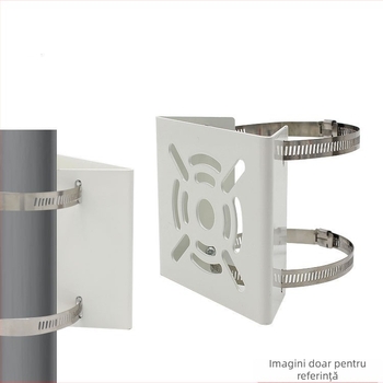 Suport consolidat pentru camere de supraveghere, pentru camere dome și bullet; montaj pe stâlpi, stâlpi de iluminat stradal și stâlpi de telecomunicații (Tip: consolidat; Camere: dome/bullet; Material: placă de oțel; Finisaj: acoperire din plastic)