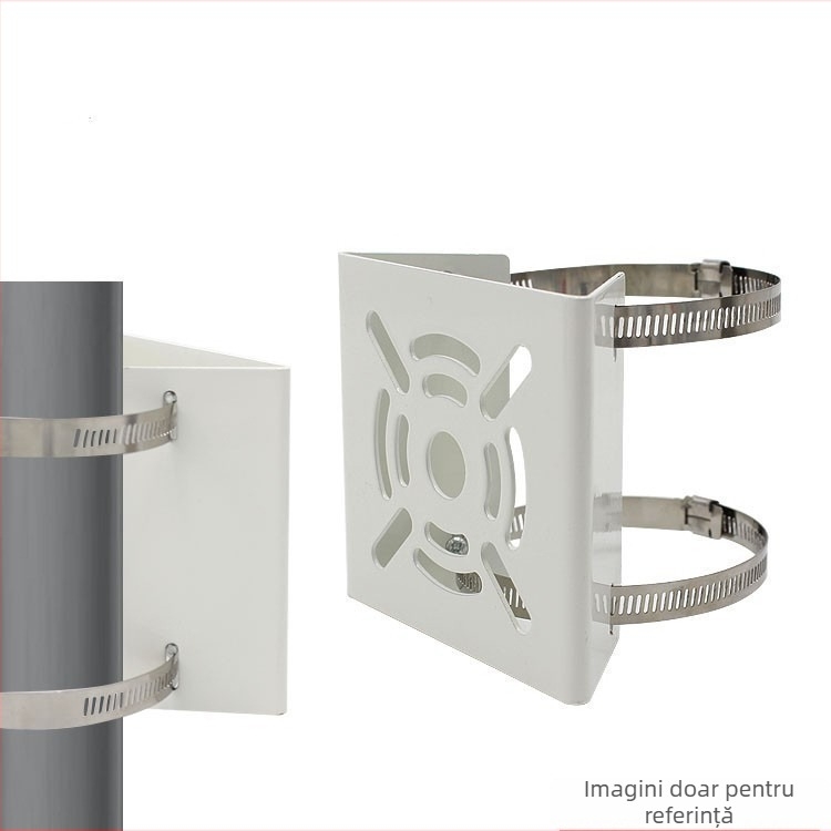 Suport consolidat pentru camere de supraveghere, pentru camere dome și bullet; montaj pe stâlpi, stâlpi de iluminat stradal și stâlpi de telecomunicații (Tip: consolidat; Camere: dome/bullet; Material: placă de oțel; Finisaj: acoperire din plastic)