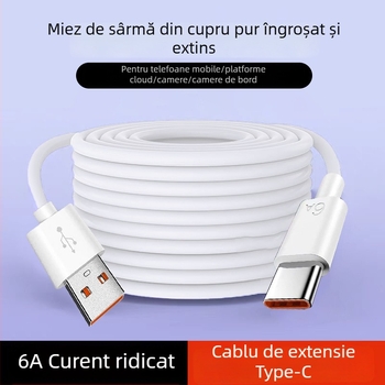 Cablu Type-C pentru date și încărcare, extensie de 5 m și prelungire de 10 m pentru telefoane mobile și camere de supraveghere