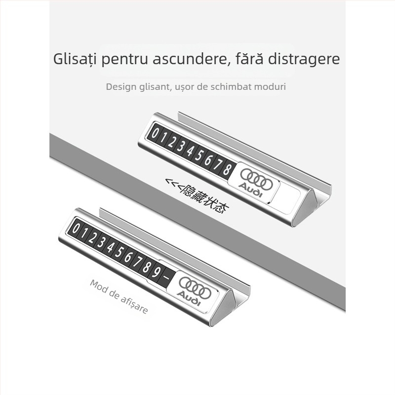 Plăcuță temporară de parcare pentru Audi A6L/A4L/A3/Q2/Q7/Q3/Q5L/A5/A6/A7/A8L – Longzhen metalică, personalizabilă, tip ascuns