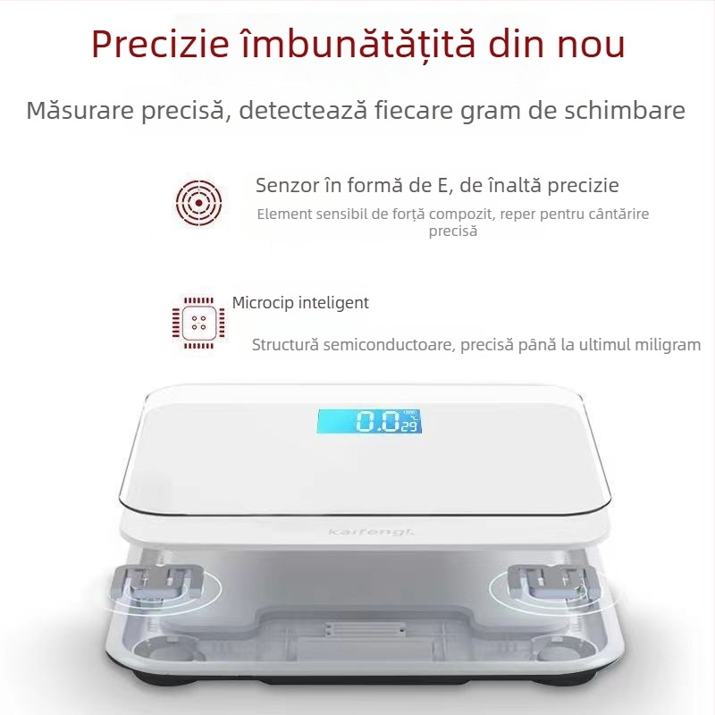 OPPELSCALE Cântar electronic pentru greutatea corporală cu sticlă securizată, afișaj LCD, capacitate 180 kg, alimentare cu 2x AAA, stil lux discret