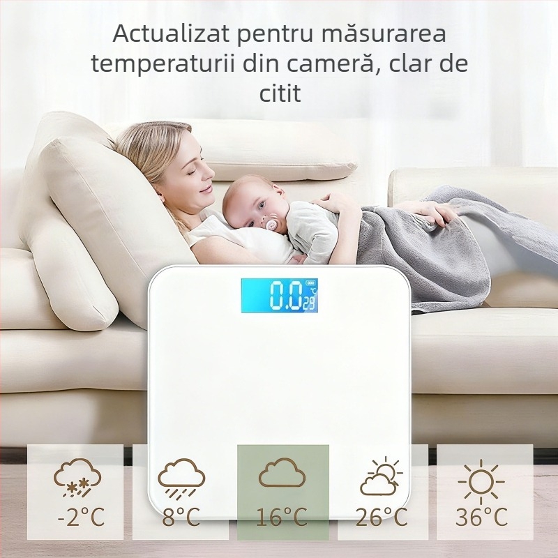 OPPELSCALE Cântar electronic pentru greutatea corporală cu sticlă securizată, afișaj LCD, capacitate 180 kg, alimentare cu 2x AAA, stil lux discret