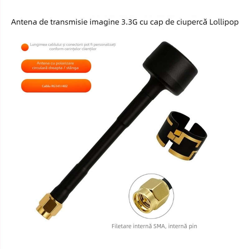 Antena FPV pentru dronă, cu câștig înalt, formă ciupercă / stil lollipop, pentru quadrocoptere și modele de aeronave