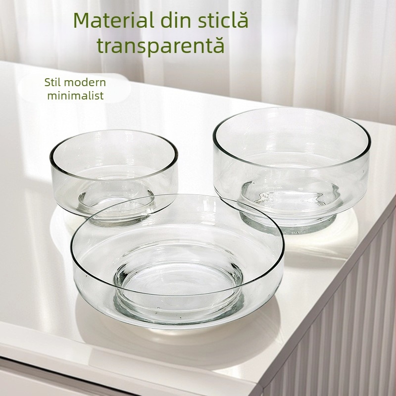Suport de lumânare din sticlă transparentă, cu bază din lemn și ceramică, mini peisaj hidroponic cu suculente, lucrat manual, design modern minimalist