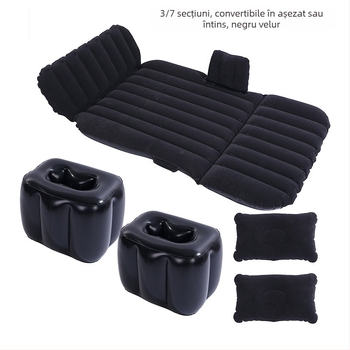 Saltea gonflabilă auto pentru bancheta din spate, umflare automată, încărcare 500 kg, material catifelat, pompă auto, pentru utilizare în mașină și afară