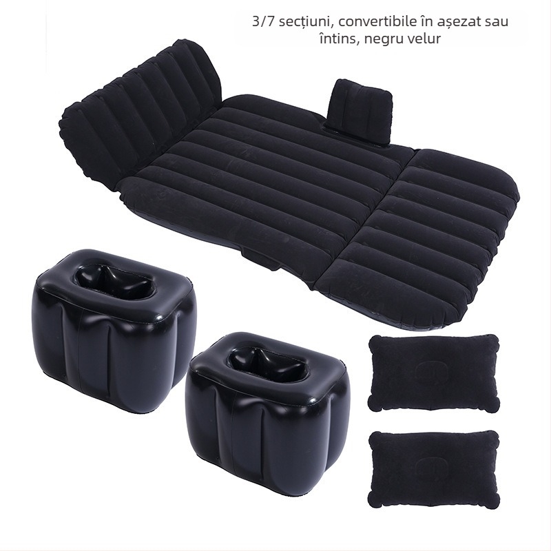 Saltea gonflabilă auto pentru bancheta din spate, umflare automată, încărcare 500 kg, material catifelat, pompă auto, pentru utilizare în mașină și afară