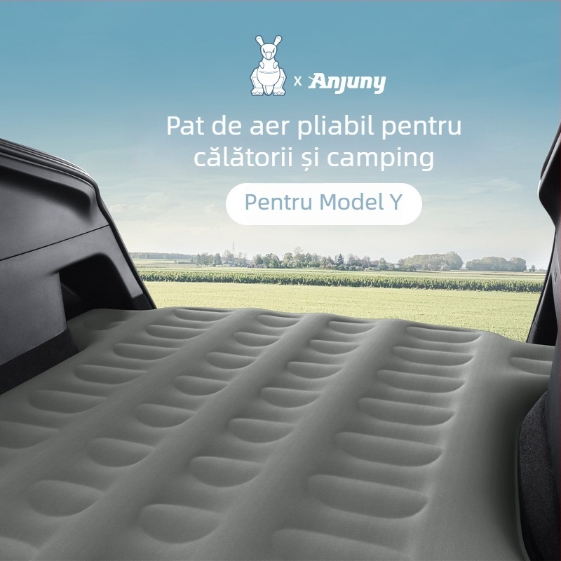 Covoraș auto pentru scaunul din spate Tesla Model Y, material velur gros, umflare electrică, sarcină maximă 500 kg, logo imprimat