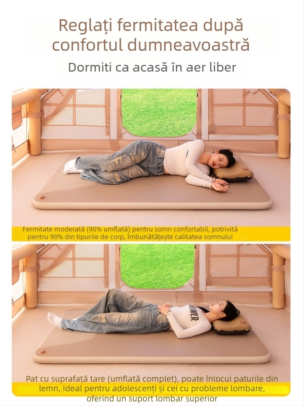 Saltea gonflabilă pentru camping, cu pompă externă, umplere manuală, 2,5 kg, încărcare maximă 500 kg, suprafață din țesătură compozită