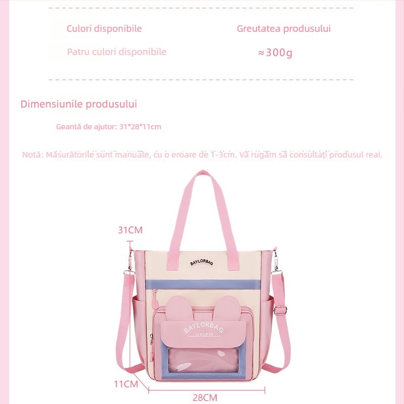 Geantă de studiu pentru copii, pentru elevi din învățământul primar — curea cross-body, impermeabilă și ultra-ușoară, material Oxford, căptușală poliester