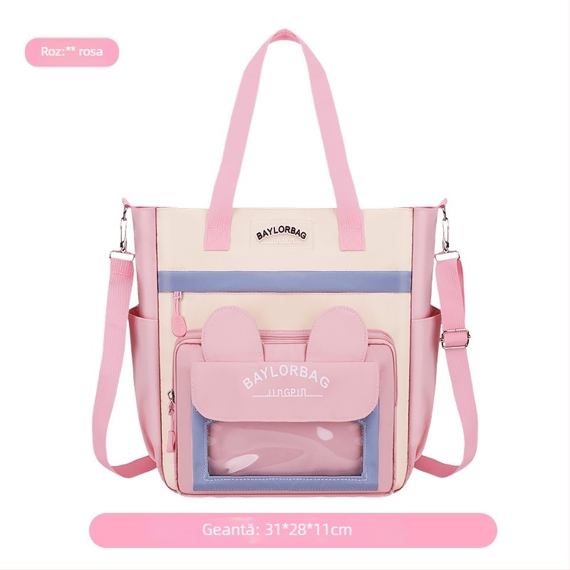 Geantă de studiu pentru copii, pentru elevi din învățământul primar — curea cross-body, impermeabilă și ultra-ușoară, material Oxford, căptușală poliester