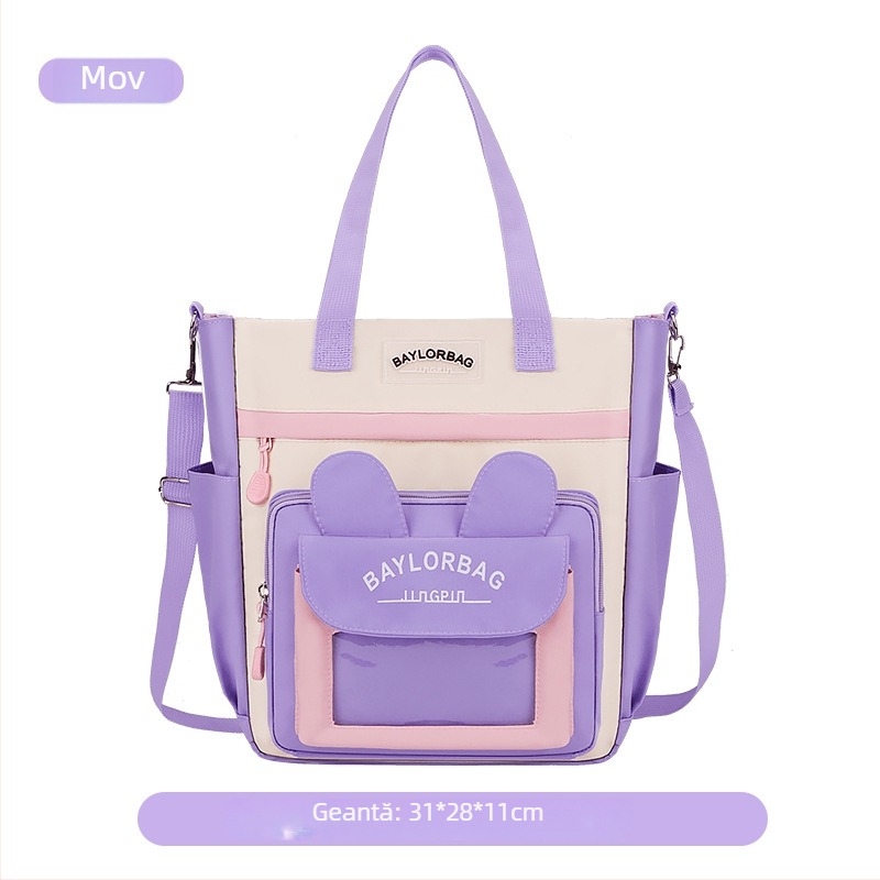 Geantă de studiu pentru copii, pentru elevi din învățământul primar — curea cross-body, impermeabilă și ultra-ușoară, material Oxford, căptușală poliester