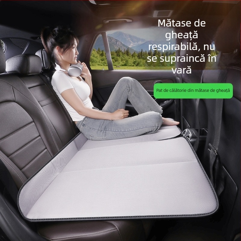 Saltea de dormit pentru banchetă din spate a mașinii, Ice Silk, pliabilă, cu față unică, fără aer, potrivită pentru sedanuri/SUV, pentru două persoane