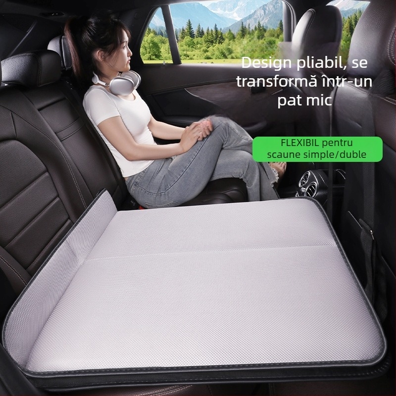 Saltea de dormit pentru banchetă din spate a mașinii, Ice Silk, pliabilă, cu față unică, fără aer, potrivită pentru sedanuri/SUV, pentru două persoane