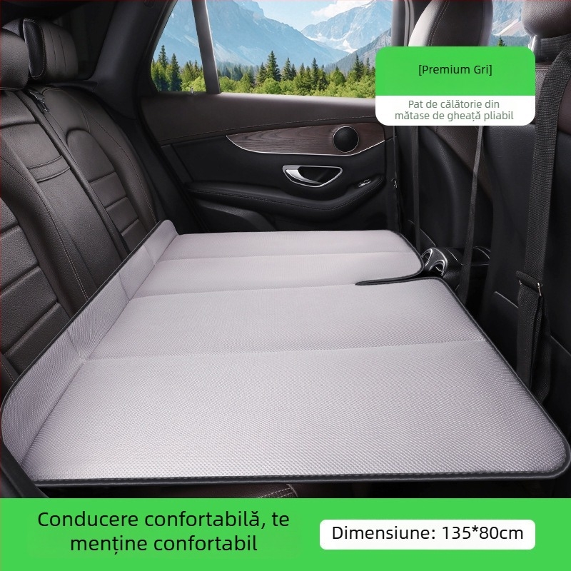 Saltea de dormit pentru banchetă din spate a mașinii, Ice Silk, pliabilă, cu față unică, fără aer, potrivită pentru sedanuri/SUV, pentru două persoane