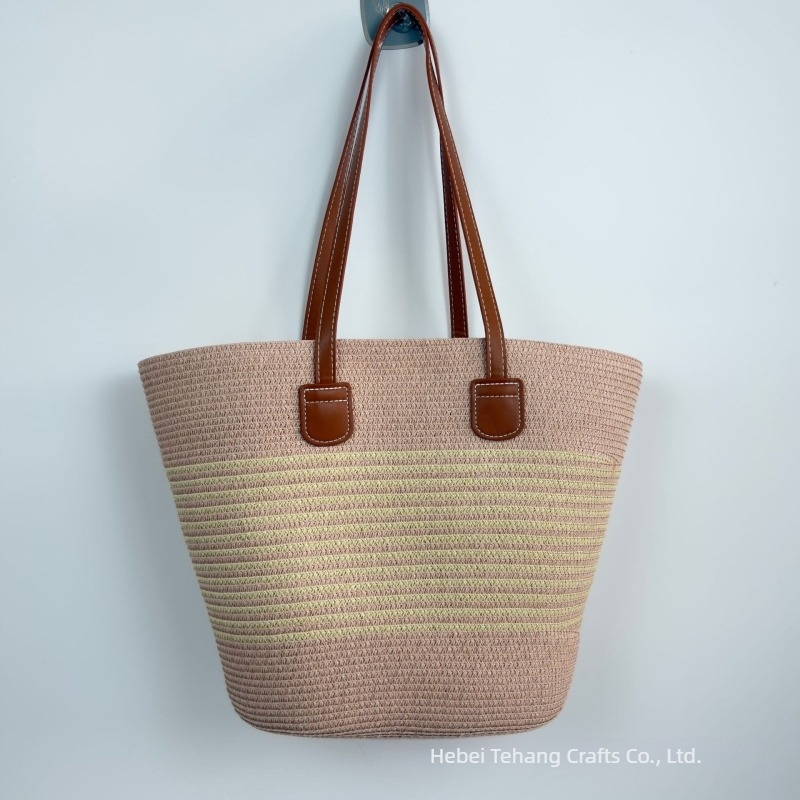 Geantă bucket din paie, stil minimalist și luxos, închidere cu fermoar, buzunar interior cu fermoar