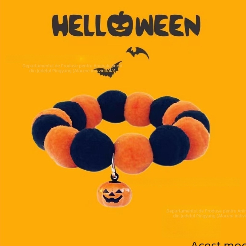 Colier pentru animale de companie de Halloween cu clopoțel și bilă de mohair pentru pisici și câini – stil eșarfă, potrivire universală