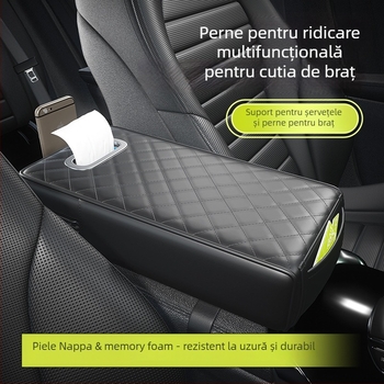 Naiduo Pernă din Piele pentru Mărirea Înălțimii Cotierelor Auto – Universală, Suport pentru Cutia de Șervețele, Covoraș Central Multifuncțional