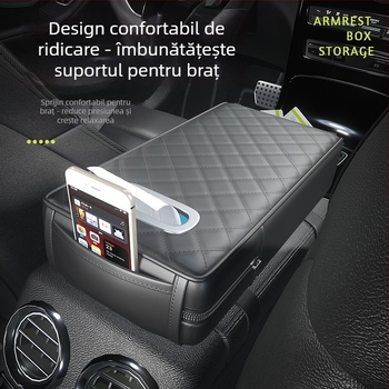 Naiduo Pernă din Piele pentru Mărirea Înălțimii Cotierelor Auto – Universală, Suport pentru Cutia de Șervețele, Covoraș Central Multifuncțional