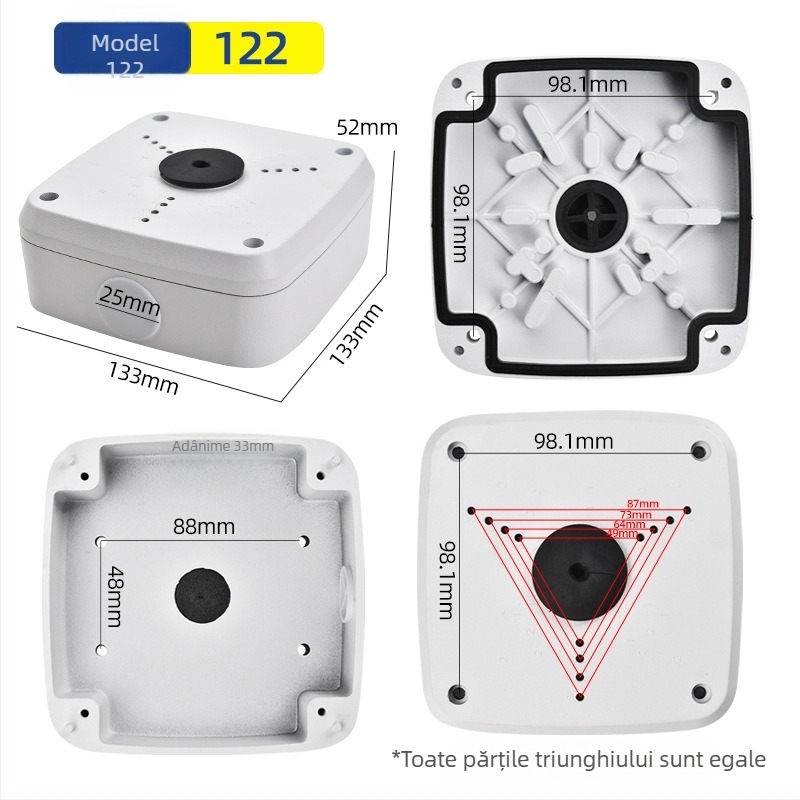 Suport de monitorizare din aliaj de aluminiu cu cutie pentru cablu ascuns, universal pentru interior/exterior, montaj pe perete sau suspendat pentru camere dome, bază pătrată