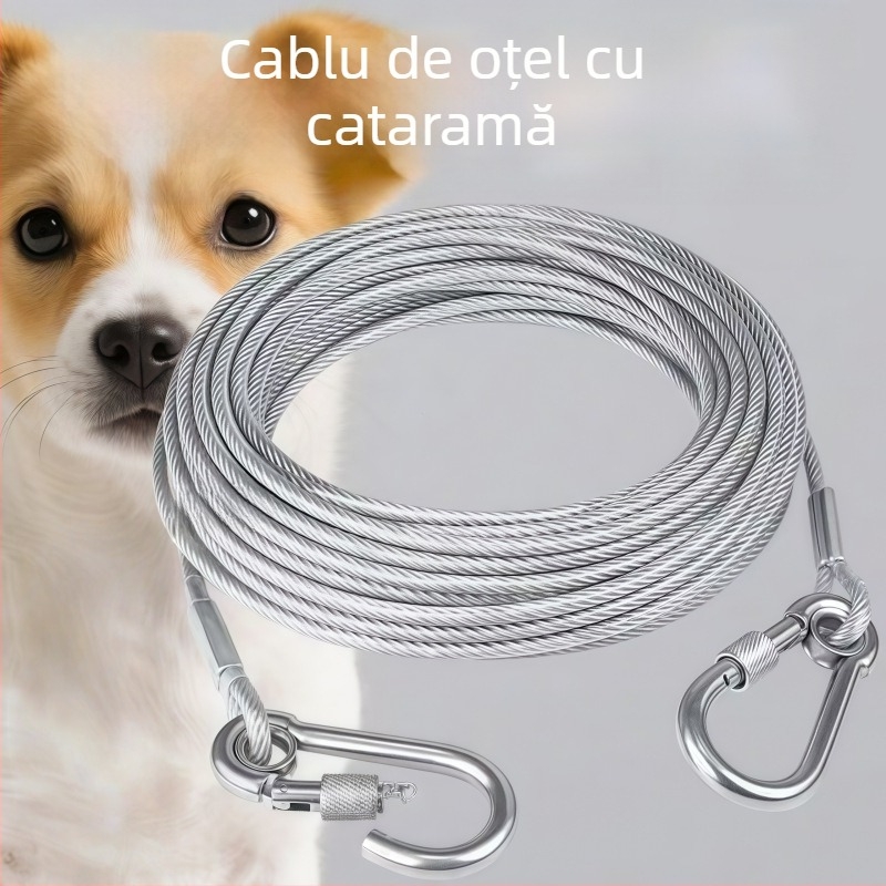 Lesă pentru câine din sârma de oțel, rezistentă, neextensibilă, anti-mușcare, pentru câini mari, mici și de talie medie