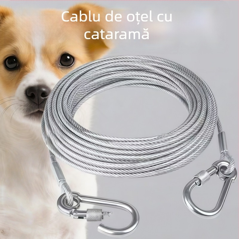 Lesă pentru câine din sârma de oțel, rezistentă, neextensibilă, anti-mușcare, pentru câini mari, mici și de talie medie