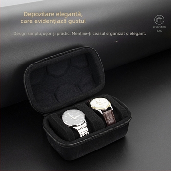 Cutie de depozitare pentru ceasuri cu 2 compartimente, interior cu burete, carcasă rigidă cu amortizare EVA, design ușor de transport, model MK391
