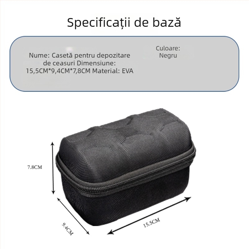 Cutie de depozitare pentru ceasuri cu 2 compartimente, interior cu burete, carcasă rigidă cu amortizare EVA, design ușor de transport, model MK391