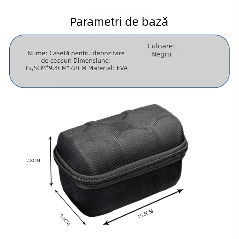 Cutie de depozitare pentru ceasuri cu 2 compartimente, interior cu burete, carcasă rigidă cu amortizare EVA, design ușor de transport, model MK391
