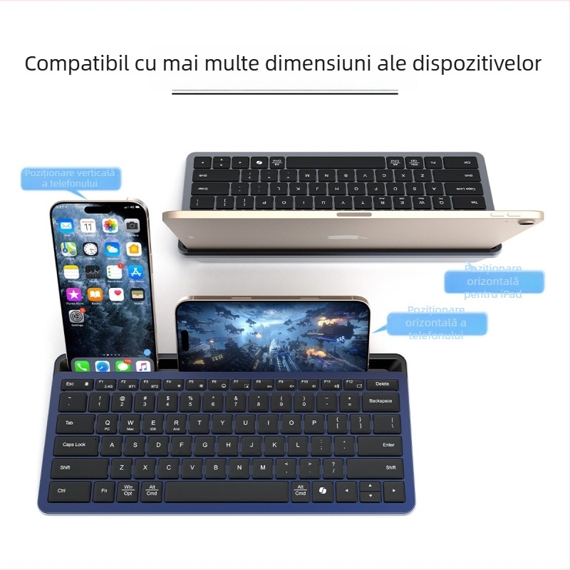 Tastatură Bluetooth ultra-subțire, reîncărcabilă, fără fir, silențioasă, 78 taste, USB/Bluetooth, pentru tablete și laptopuri