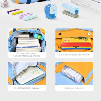 Geantă duală pentru teme pentru elevi din învățământ primar — de mână sau crossbody, din Oxford, respirabilă, impermeabilă, rezistentă la uzură; căptușeală poliester; Sesame Baby