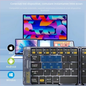 T-M018 Tastatură Bluetooth pliabilă, fără fir, încărcare USB-C, compatibilă cu telefoane, tablete și laptopuri, tastare silențioasă