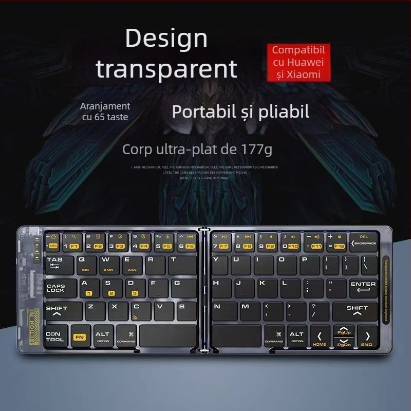 T-M018 Tastatură Bluetooth pliabilă, fără fir, încărcare USB-C, compatibilă cu telefoane, tablete și laptopuri, tastare silențioasă