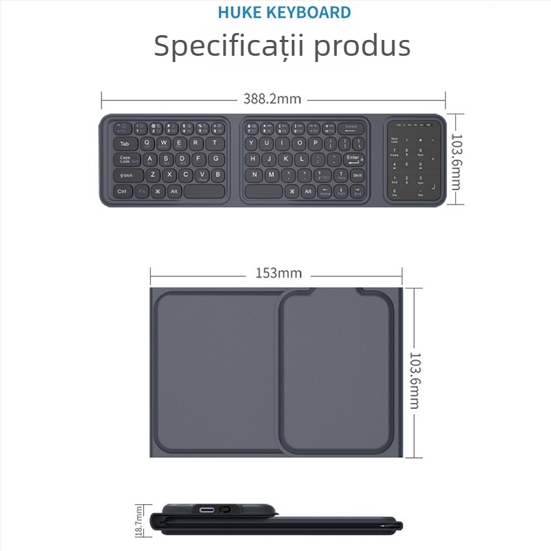 Tastatură Bluetooth wireless pliabilă, pentru iPad, tablete, telefoane Android și calculatoare – subțire, portabilă, ergonomic