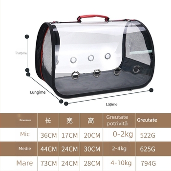 Geantă pentru animale de companie - pliabilă, respirabilă, transparentă, mâner de transport; material PC; model uni; duritate medie; capacitate: contactați serviciul