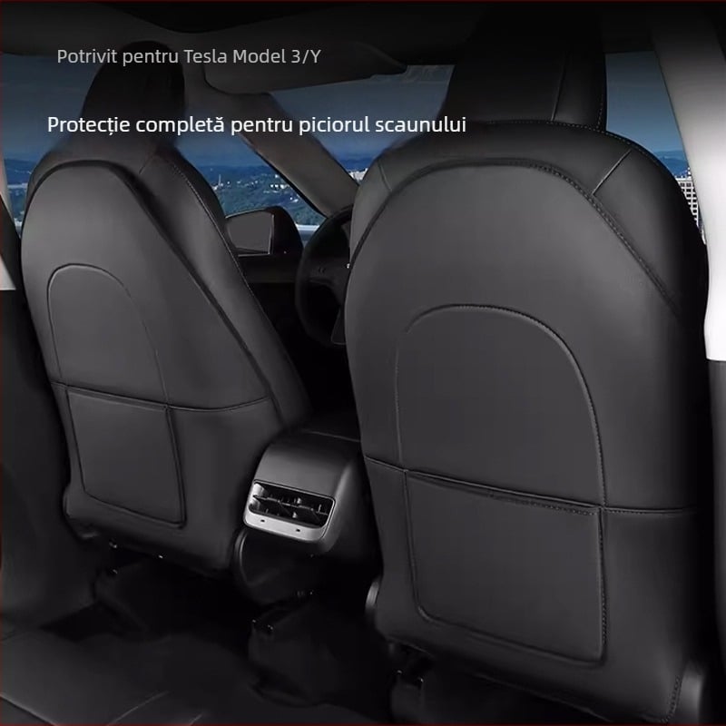 Protecție pentru banchetă spate Tesla Model Y/3 — toate anotimpurile, piele ultrafină, umplutură din burete, model simplu, imprimare logo