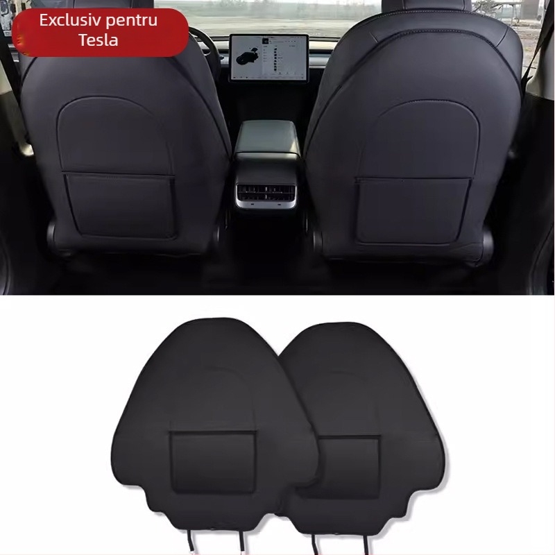 Protecție pentru banchetă spate Tesla Model Y/3 — toate anotimpurile, piele ultrafină, umplutură din burete, model simplu, imprimare logo