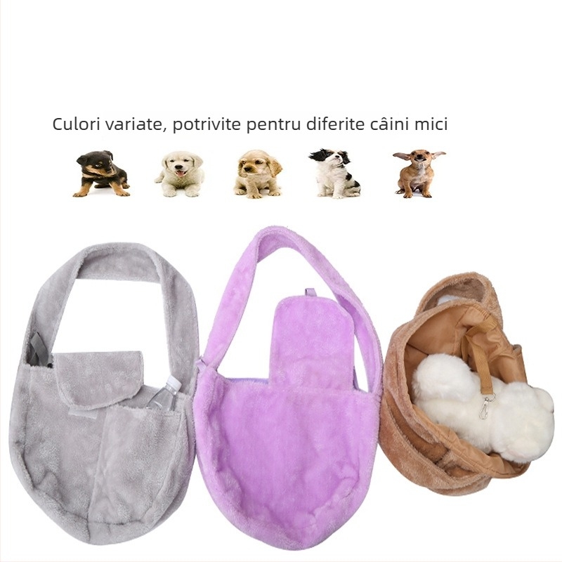 Geantă pluș pentru pisici și câini – geantă crossbody portabilă, Velvet, moale, capacitate 50, culoare solidă