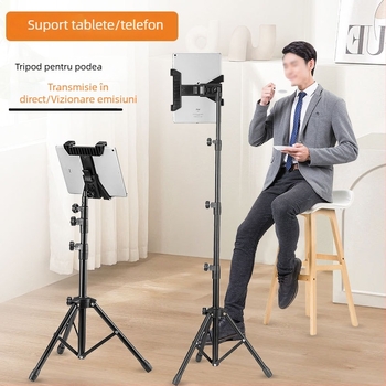 Suport pentru tabletă pe podea din aliaj cu mecanism de ridicare, compatibil cu iPad și iPhone