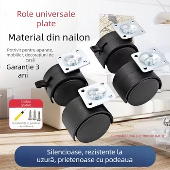 Rotă universală din nylon cu 2 roți și frână pentru măsuță de cafea și birouri