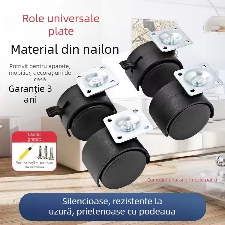 Rotă universală din nylon cu 2 roți și frână pentru măsuță de cafea și birouri