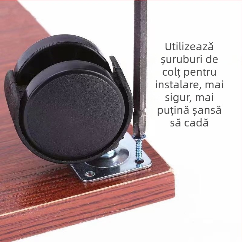 Rotă universală din nylon cu 2 roți și frână pentru măsuță de cafea și birouri