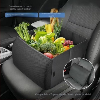 Fatiir Pernă lombară auto cu cutie de depozitare, 2-n-1 pliabilă, multifuncțională, universală pentru toate cele patru anotimpuri