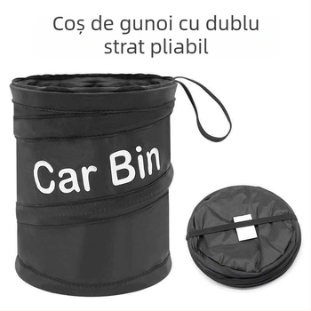 Coș pliabil de gunoi pentru mașină și organizator de depozitare, impermeabil, stofă Oxford, pentru montaj în mijlocul scaunului, cu mâner
