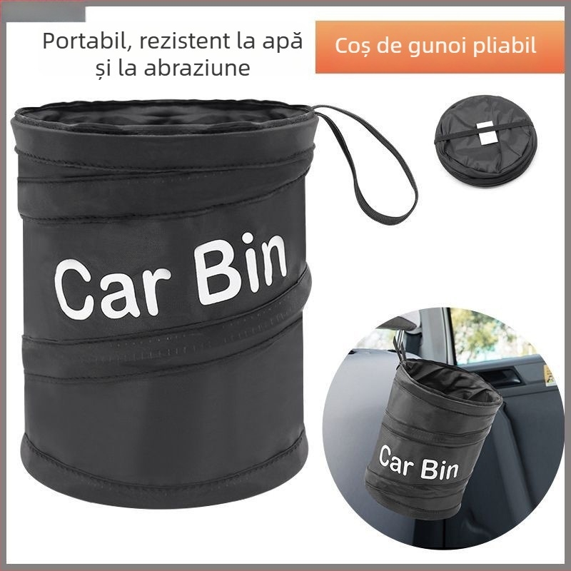 Coș pliabil de gunoi pentru mașină și organizator de depozitare, impermeabil, stofă Oxford, pentru montaj în mijlocul scaunului, cu mâner