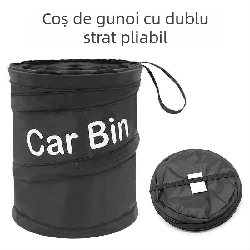Coș pliabil de gunoi pentru mașină și organizator de depozitare, impermeabil, stofă Oxford, pentru montaj în mijlocul scaunului, cu mâner